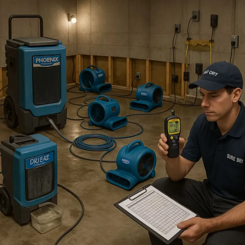 Structural Drying and Dehumidification process in Gunter, TX